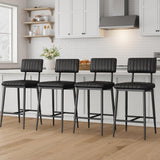 IDEALHOUSE Bar Stools Set of 6 w/Back & Footrest, Counter Height Bar Stools Set of 6 with Thick Cushion & Thickened Metal Legs, Upholstered Counter Height Bar Stools for Island, Counter Bar, Black