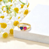 Oseew 14k gold mother's Ring Custom 10k gold Birthstone Ring 10k mom rings for women birthstone with 2 names Mothers rings with 2 birthstones 10k yellow Gold