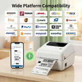 Bluetooth Thermal Shipping Label Printer with Built-in Label Bin, Wireless 4x6 Label Printer for iPhone, Android, Windows & Mac, Includes 50 Labels, Works with USPS, UPS, Amazon, Etsy, Shopify, White