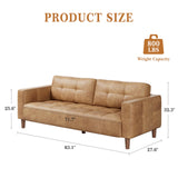 GarveeHome 3-Seater Sofa Couch, 83" Wide Faux Leather Couch with Deep Seats
