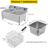 Deep fryers Commercial Deep Fryer 11 L x 2, Large Dual Tank Electric Countertop Fryer for Restaurant
