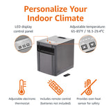 Amazon Basics Portable Space Heater with Remote Control, Adjustable Thermostat, Indoor Use, Energy-Saving Setting, LED Display 1500W, 11.4"D x 14.5"W x 14.7"H, Black