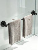 14.6 to 24 Inches No Drill Suction Cup Towel Bar for Shower Glass Door & Tile Wall, Stainless Steel Wall Mounted Towel Rack，Removable Bathroom Organizers & Storage for Renters Apartment (Matte Black)