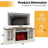 LUXOAK 70" Farmhouse TV Stand with 28" Fireplace, White Barnwood