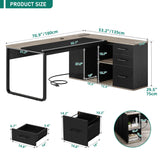 71" L Shaped Desk with File Cabinet, Executive Desk with Drawers & Storage Shelves, Corner Office Desk with Bookshelf for Home Office
