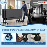 QXYXSM Folding Conference Table, Conference Room Table with Modesty Panel, Flip Top Mobile Training Table, Modular Rolling Meeting Tables for Training Room, Seminar(6, Deep Iron Gray, 47.2in