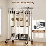 HYSEYY Heavy Duty Clothes Rack, Rolling Clothing Rack for Hanging Clothes with Shelves Load 700LBS,Portable Garment Wardrobe Closet Rack with Wheels for Bedroom,Laundry Room,Retail Store,Silver