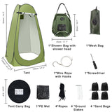 Portable Camping Bathroom Shower Tent Kit, Outdoor Pop Up Privacy Changing Tent with 5 Gallon Shower Bag-(Nozzle Upgraded) (Green)