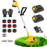 21V Electric Weed Wacker, 12" Auto-Feed Grass Cutter with 2.0Ah Batteries & Fast Charger, 2-in-1 Cordless String Trimmer & Lawn Edger Includes 10 Lines for Garden and Yard Maintenance, Yellow