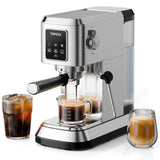 topzee Espresso Machine 20 Bar, Compact Coffee Maker with Milk Frother & Cold Brew Function, 52oz Removable Water Tank, Stainless Steel Cappuccino, Latte Maker, Silver