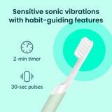 Quip Sonic Electric Toothbrush for Adults - Time Travel & Soft Bristles with Travel Case & Replacement Brush Head - 3 Month Battery Life, Plastic Handle - Sage