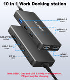 10 in 1 Laptop Docking Station Dual Monitor for Laptop, 4K USB C Hub Dock