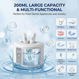 Dental Ultrasonic Retainer Cleaner Machine, 45kHz Ultrasonic Denture Cleaner with 200ML Capacity & 4 Modes for Dentures, Retainers, Mouth Guard, Toothbrush Heads, Jewelry-White