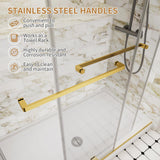 Frameless Shower Door,56-60" W x 74" H Double Sliding Glass Shower Door with 5/16" (8mm) SGCC Thick Tempered Clear Glass Shower Door,Soft Close System&Explosion-Proof Film Nano Coating,Brushed Gold