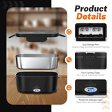 ESOHOT Heated Lunch Box,120W Electric Lunch Box for Adults with 1.5L 304 Stainless Steel Container, 12V/24V/110V Lonchera Eléctrica Portátil for Travel,Work,Car,Truck (Pure Black, 1.5L x 4)