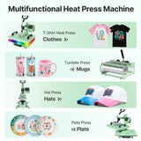 5 in 1 Heat Press Machine 12x15 inch Sublimation Heat Press 360° Swing Away Heat Transfer Digital T-Shirt Pressing with 30OZ 20OZ Tumbler Press