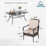 MFSTUDIO 7 PCS Patio Dining Set, Rectangular Metal Table, Rattan Chairs