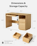 MoomJiee 47" Home Office Desk with Charging Station Natural Oak