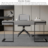 Modern Slate Office Desk with 2 PU Leather Drawers, Spacious Writing Desk for Home Office & Small Spaces, Executive Computer Workstation (120cm/47, Dark Gray)