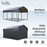 PHI VILLA 10x15 Carport, Metal Carports Canopy with Sidewalls Heavy Duty