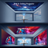 [Built-in Apps & 2026 Upgraded] Mini Projector with WiFi 6 and Bluetooth 5.4 Support 4K 1080P Auto Keystone 180° Rotatable Projector Portable Compatibile with HDMI/TV Stick/Memory Stick/Laptop, White