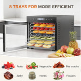 OLIXIS Food Dehydrator Machine, 500W Jerky Dehydrators with 8 Stainless Steel Large Trays, 185°F Temperature Control & 24H Timer Food Dryer for Fruit Meat Herb Dog Treats, Black