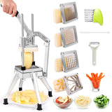 Ezcasch French Fry Cutter Commercial Potato Chopper Stainless Steel Vegetable Dicer Fruit Slicer for Onion,Cabbage,Carrots,Potato,Mushroom,with 4 Blades(1/4",3/8",1/2",8 wedge slice)