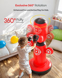 QPAU 360° Rotatable Punching Bag for Kids, Lager 64” Kids Punching Bag with Gloves, Hand Pump & 6 Targets, Bop Bag Inflatable Punching Toy, Karate Gifts for Boys, Girls (Red) QPAU