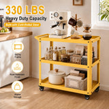 XCX 3 Tier Metal Utility Rolling Cart with Wheels, Yellow
