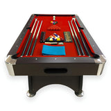 SIMBASHOPPING 7 Foot Pool Table – Modern Billiard Table with Red Felt, Ball Return and Accessories Included - Red Devil