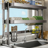 BEBANE Over The Sink Dish Drying Rack, Large-Capacity Space-Saving Kitchen Dish Rack, Adjustable Height, Space Saving, for Dishes, Glasses, Bowls, Cutlery(85cm/33.5in)