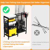 16-Rod Fishing Rod Holder for Garage, Fishing Pole Rack Cart Fit All Fishing Rods, 3 Tier Fishing Tackle Storage Organizer Rack TC-HOMENY