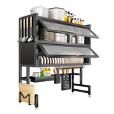 MANNY HOME Dish Drying Rack 4 Tiers with Cover, Keep Kitchen Sink Shlef Organized Space-Saving, Large Drying Rack for Dishes, Glasses, Bowls, Cutlery Black (33.5‘’Double)