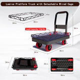 2IN1 Heavy Duty Platform Trucks Flatbed Carts, Push Cart Dolly 1760lbs Capacity Hand Trucks w/Detachable Solid Steel Wire Fence