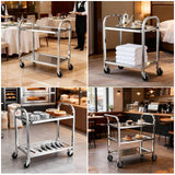 Stainless Steel Cart On Wheels,2/3-Tier Detachable Stainless Steel Utility Rolling Service Cart,Kitchen Storage Cart,Service Carts for Restaurants,Hotels and Commercial Use(2 Tier,37.4x19.7x37.4in)