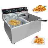 Commercial Deep Fryer with Basket, 16.8 QT Stainless Steel Electric Countertop Fryer with Double Tanks and Temperature Control