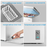 Midea MERC04C4BAWW Chest Freezer, 3.5 Cubic Feet Freezer With Removable Basket, Interior LED Light, Adjustable Temperature, For Kitchen Apartment Office, White