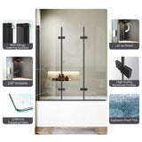 Foskbaths Bathtub Shower Door, Semi-Frameless Bypass 48" W x 55" H Foldable Hinged Bathtub Glass Door 1/4" Tempered Glass Shower Door with Explosion-Proof Film Matte Black