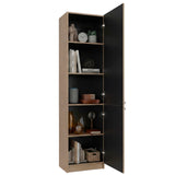Tuhome Home 71" Tall Standard Bookcase with 5 Open Storage Shelves, 1 Door, Closed Back, Freestanding Living Room, Office or Bedroom Storage (Model M5), Coastal Oak/Wenge