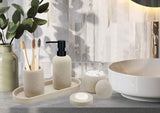 Beige Resin Bathroom Accessory Set, 5 Pcs Bathroom Accessories Set with Lotion Dispenser,Soap Dish,Toothbrush Holder,Vanity Tray,Qtip Holder Dispenser, Modern Bathroom Decor and Housewarming Gift Set