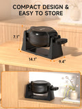 W Waffle Iron 180° Flip, 8 Slices, Rotating & Nonstick Plates, Removable Drip Tray for Easy Cleaning | Black celahapy