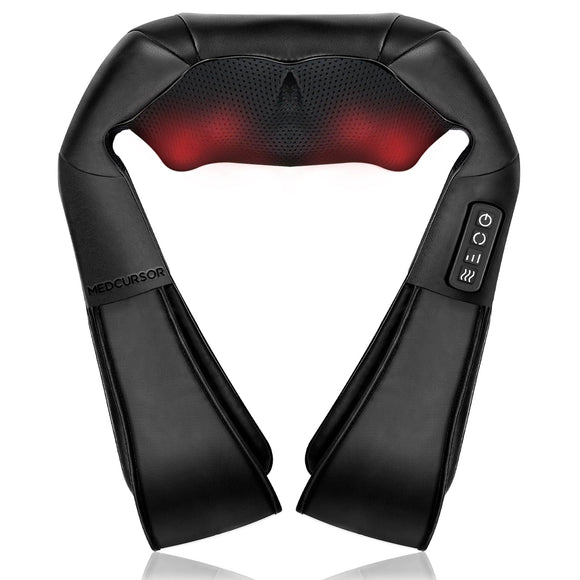 Neck Back Massager with Heat, Electric Shiatsu Back Massage Device, Portable Deep Tissue 3D Kneading Pillow Medcursor