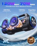 W-KING 120W Peak 70W Speakers Bluetooth Wireless, IPX6 Waterproof Portable Bluetooth Speaker Loud, Outdoor Bluetooth Speaker with Subwoofer/42H/DSP/EQ/RGB/Powerbank/MIC in, Large Party Boombox Speaker W-KING