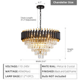 Aixialin 10-Light Large Crystal Chandelier 24" Dining Room Light Fixtures 5 Tiers Flush Mount Black and Gold Chandelier Round Large Chandeliers for Dining Room Living Room Kitchen Entryway Foyer