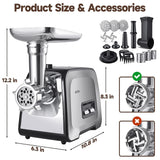 ALTRA LIFE Electric Meat Grinder, 2800W Max Sausage Stuffer with 2 Blades, 3 Plates, Sausage Tube, Vegetable Cheese Grater, 2 Meat Claws, Burger Press & Kubbe Kit for Home use, Built-in Storage