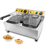 Perossia Dual Tank Deep Fryer 20L(21.1Qt) 3500 W Fast Heating, with Basket and Lid, 304SS Electric Large Deep Fryer