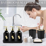 WSBArt 17PCS Bathroom Accessories Bathroom Set Black Bathroom Accessories,Toilet Brush, Trash Can, Qtip Holder Dispenser& 3PCS Soap Dispenser