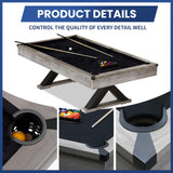 84" Pool Table with Rustic Grey Finish, X-Shaped Legs, Black Cloth, Billiard Balls, Cues, & Accessories–Billiard Table for Adults, Game Room & Home Entertainment (Grey)