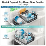 GSlife Large Capacity Expandable Dish Drying Rack with Absorbent Mat, 2-Piece Stainless Steel Dish Drainer Set for Counter with Removable Over Sink Rack, Family Size 15" W x 16.5"-21.5" L, Silver