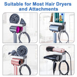Hair Dryer Holder Wall Mounted, Stainless Steel Blow Dryer Holder for Attachments Storage, Hair Tool Organizer with Plug&Cord Hook, Adhesive Hairdryer Hanger for Bathroom, Silver